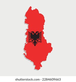mapa de albania con bandera sobre fondo gris