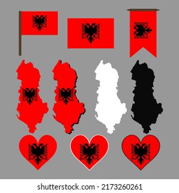 Albania. Map and flag of Albania. Vector illustration.