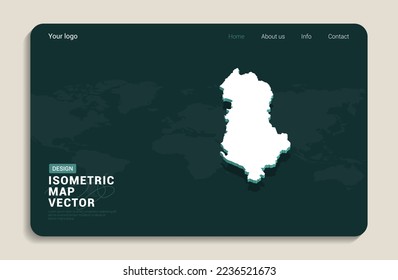 Albania map green background with isometric vector. Web banner layout template.