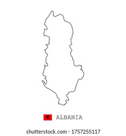 Albania map line, linear thin vector simple and flag. Black on white background