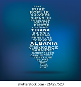 Mapa de Albania con nombre de ciudades - ilustración vectorial