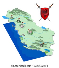 Albania map with major castle