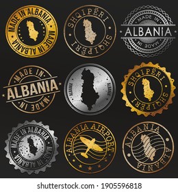 Albania Map Metal Stamps. Gold Made In Product Seal. National Logo Icon. Symbol Design Insignia Country.