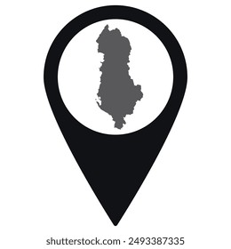 Albania map. Map of Albania on map pin icon black color isolated