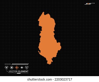 Albanien Karte des orangefarbenen digitalen Rahmens HUD, GUI, UI-Interface-Technologie Radarvektor.