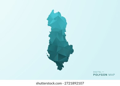 Mapa da Albânia - Ilustração vetorial estilo polígono em azul-esverdeado azul azul-verde baixo design geométrico, silhueta mínima moderna.