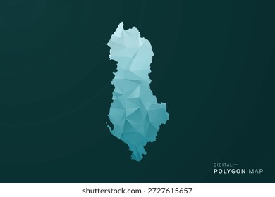 Albania Map - Polygon style vector illustration in green and blue low poly geometric design, clean minimal silhouette for infographic.
