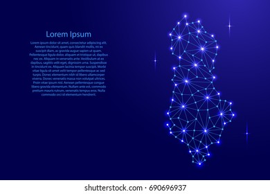 Albania map of polygonal mosaic lines network, rays and space stars of vector illustration.