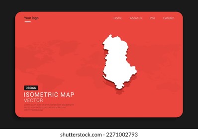 Albania map red isolated on dark background with 3d world map isometric vector illustration.