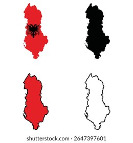 Albania map set. Albania  Map, Albania Flag Vector Design.