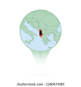 Albania map, stylish location icon with Albania map and flag. Green pin icon.