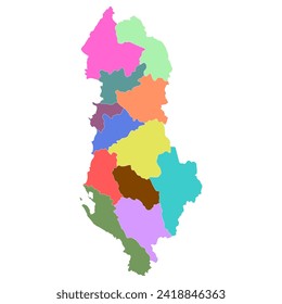 Mapa de Albania. Mapa de Albania en doce condados de colores