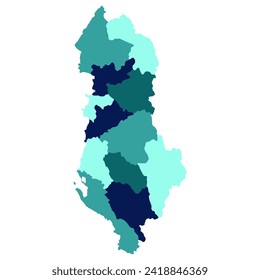 Albania map. Map of Albania in twelve counties in multicolor