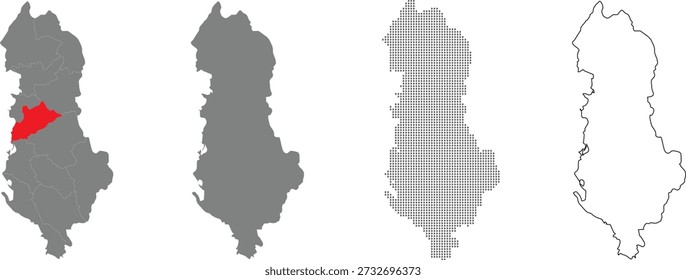 Albania Map Vector Collection with Administrative Divisions and Durrës County Highlighted