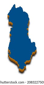 Mapa vectorial de Albania. Mapa 3D detallado de Albania con sombra caída. Silhouette isométrica azul. Plantilla para sitio web, diseño, portada, infografías. Vector