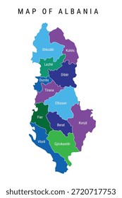 Albania mapa de Ilustración vectorial con regiones, Mapa de Vector de color de Albania, Mapa de Vector de color, Mapa de frontera política Mapa de Albania con Estados, Provincias albanesas. Condados de Albania, eps 10