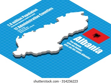 Albania map vector three dimensional