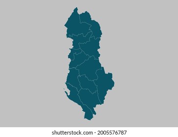 Albania map vector,isolated ocean blue color on gray background