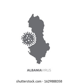 Albania map with a virus microbe. Illness and disease outbreak