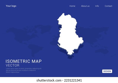 Albania map white on dark blue background 3d isometric vector illustration.
