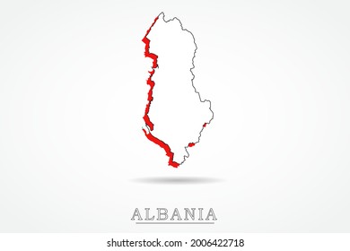 Albania Map - World Map International vector template with red and outline graphic sketch style isolated on white background - Vector illustration eps 10