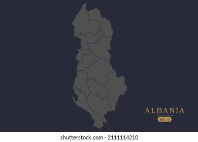 Mapa de Albania - Mapa Mundial Plantilla vectorial internacional con Alto detalle incluyendo color de contorno gris y negro aislado en fondo negro - Ilustración vectorial eps 10