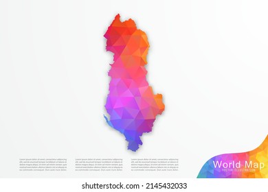 Mapa de Albania - Mapa Mundial Plantilla vectorial internacional con estilo de polígono y gradiente colorido aislado en fondo blanco para sitio web, diseño, infografía - Ilustración vectorial eps 10