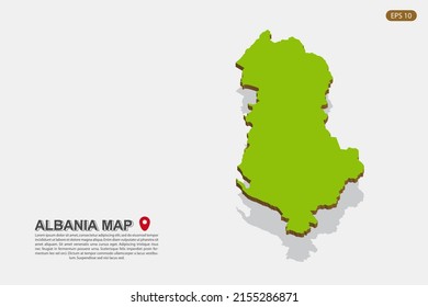 Albania Map - World map International vector template with isometric style including shadow, green and brown color isolated on white background for design - Vector illustration eps 10