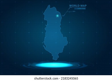 Mapa de Albania - Mapa Mundial Plantilla vectorial internacional con Holograma en estilo de perspectiva y HUD, interfaz gráfica de usuario, interfaz de interfaz de usuario aislada en fondo azul para el diseño - Ilustración vectorial eps 10
