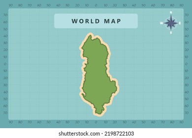 Albania Map - World Map International vector template High detailed with green and cream color isolated on blue background including Compass Rose icon - Vector illustration eps 10