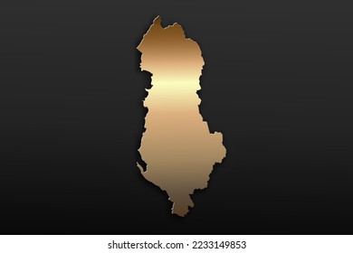 Mapa de Albania - Mapa mundial Planilla vectorial internacional con 3D, estilo de lujo dorado que incluye sombra sobre el fondo negro para el diseño, la educación, el sitio web, la infografía - Ilustración vectorial eps 10