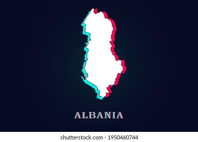 Albania Map - World map vector template with Unique Design Abstract Digital Glitch and 3d  including blue, red and white color isolated on dark background - Vector illustration eps 10