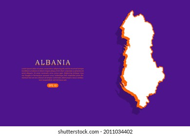 Albania map - World map vector template with isometric style including shadow, white and orange color on purple background - Vector illustration eps 10