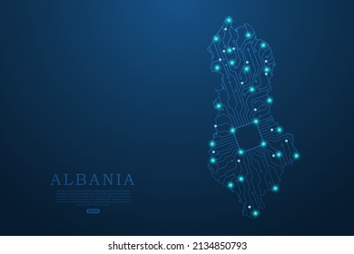 Albania Map - World map vector template with Abstract futuristic circuit board Illustration or High-tech technology mash line and point scales on dark background - Vector illustration ep 10