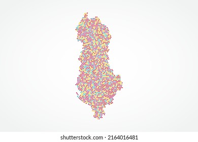 Mapa de Albania - Plantilla de vector de mapas mundiales con puntos coloridos, rejilla, grunge, estilo de medio tono aislado en fondo blanco para educación, infografía, diseño, sitio web - Ilustración vectorial eps 10