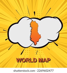 Albania Map - World map vector template with isometric and comic art style including shadow, black and orange color on yellow background for design, infographic - Vector illustration eps 10