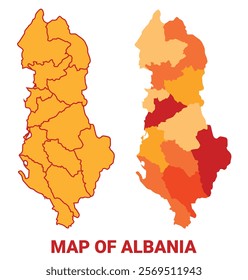 Albania Map Yellow regions orange political map vector