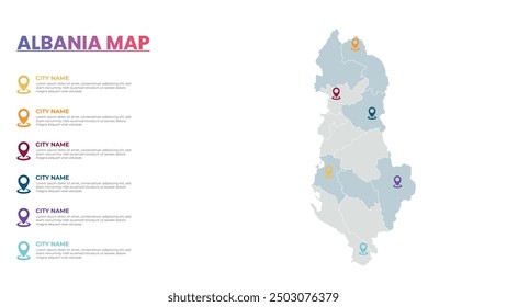 Albania Modern Map Infographic Template, Detailed infographic map of Albania Popular City