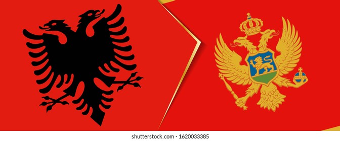 Albania and Montenegro flags, two vector flags symbol of relationship or confrontation.