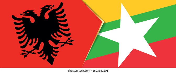 Albania and Myanmar flags, two vector flags symbol of relationship or confrontation.