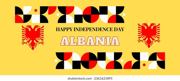 Albania national day banner for independence day anniversary. Flag of Albania and modern geometric retro abstract design.