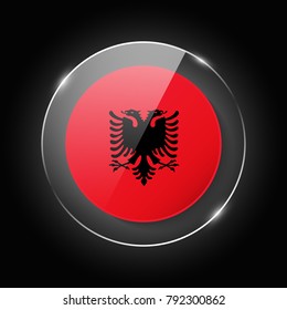 Albania national flag. Application Language Symbol. Country of manufacture icon. Round glossy isolated vector icon with national flag button on glow background. Symbol of nation for infographics, web.