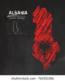 Albania national vector map with sketch chalk flag. Sketch chalk hand drawn illustration