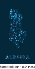 Albania network map. Abstract geometric map of the country. Internet connections and telecommunication design. Captivating vector illustration.