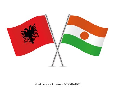 Albania and Niger flags. Vector illustration.