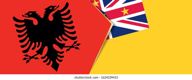 Albania and Niue flags, two vector flags symbol of relationship or confrontation.