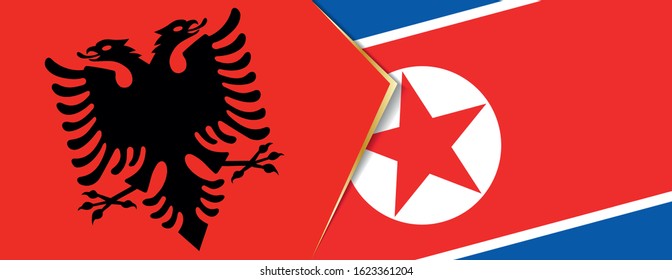Albania and North Korea flags, two vector flags symbol of relationship or confrontation.
