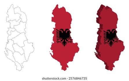 Albania outline, fill with flag and 3d map