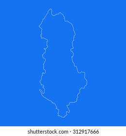 Albania outline map, stroke. Line style. White and blue. Vector EPS8