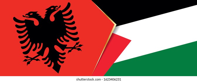 Albania and Palestine flags, two vector flags symbol of relationship or confrontation.